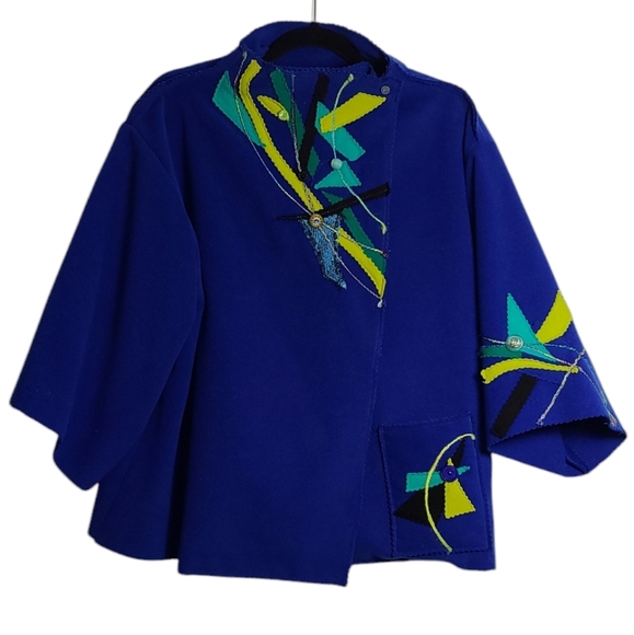 JUST BARB Heavy Weight Abstract Pattern Open Front One Pocket Cardigan Size L/XL - Picture 1 of 16